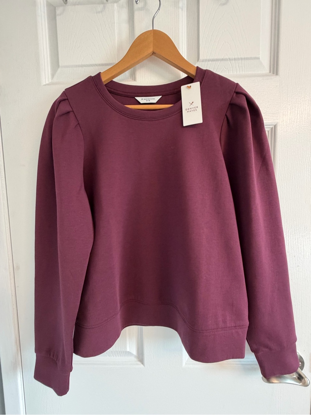 Denver Hayes Dark Burgandy Puff-Sleeve Crewneck Sweatshirt Women’s Medium